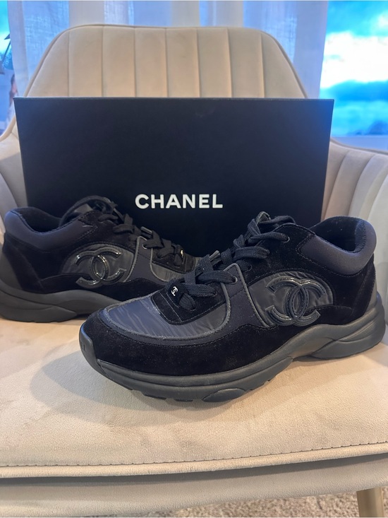 CHANEL Shoes - CHANEL Women’s Black CC Logo Suede & Nylon Sneakers